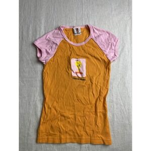 Vintage Y2K Tweety Bird I Have Issues Six Flags Shirt Women S Orange Pink Cotton